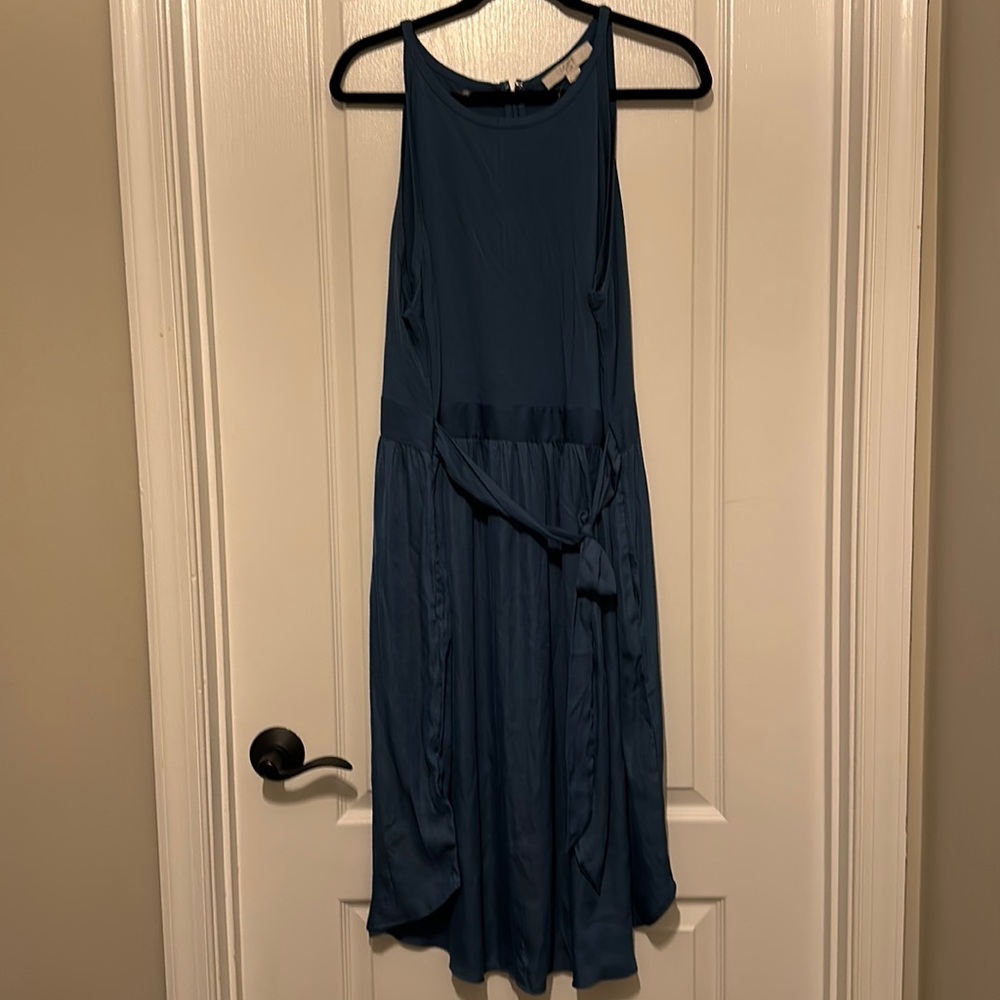LOFT Plus Mixed Media Tie Waist Pocket Dress